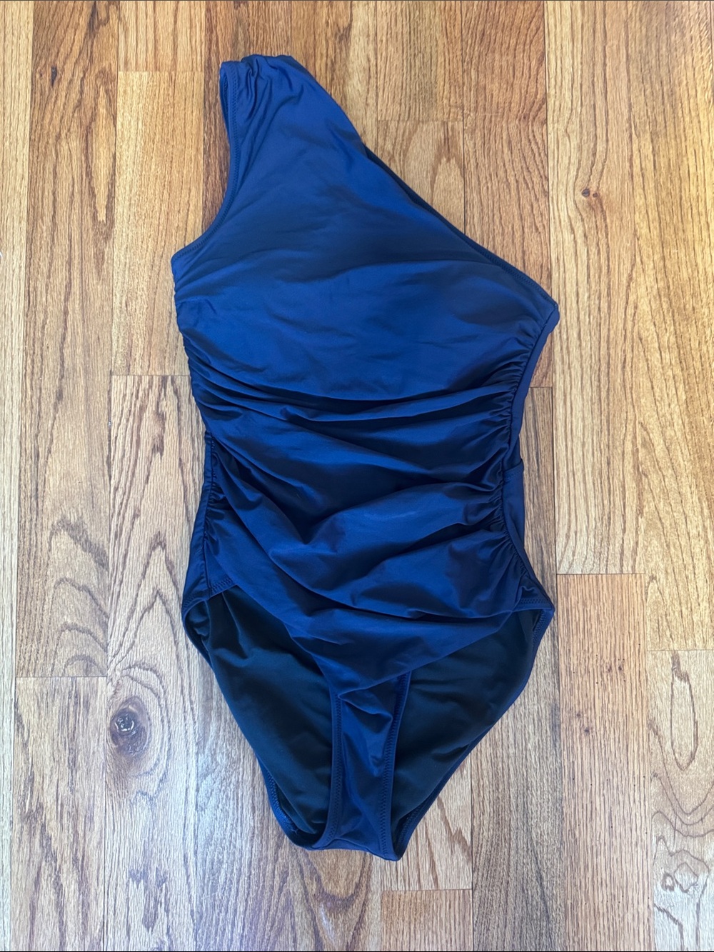 J. Crew Navy One-Shoulder Ruched Swimsuit